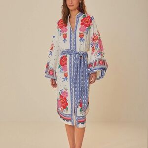 NWT FARM Rio Off-White Flowers Beach Midi Dress Size XS